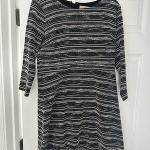 LOFT Black and White Striped Long Sleeve Dress
